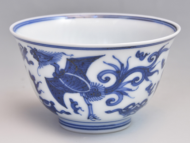 初代 篩月庵 三浦竹泉(作) 倣古青華鳳凰鶴図煎茶碗5客 共箱 | 古美術ささき