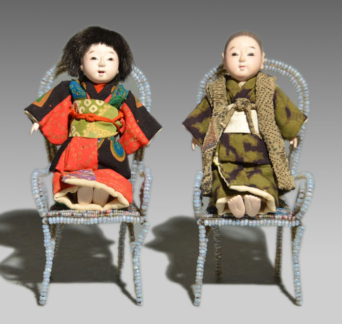 時代小人形 2体 鶴寿斎 大正～昭和初期 椅子付 | 古美術ささき