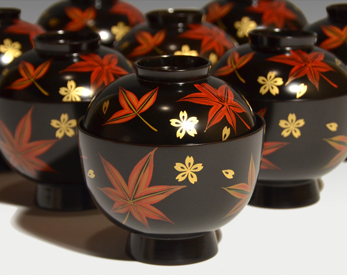 塗師 表阿弥(造)色絵雲錦 小吸物椀 10客 共箱 | 古美術ささき