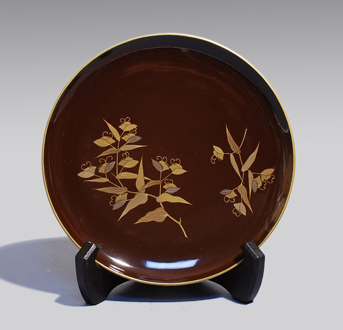 うるみ塗縁金、草花蒔絵図銘々皿 10枚 明治から大正時代 | 古美術ささき