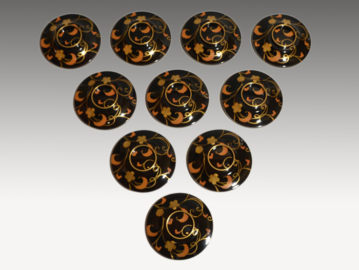 輪島塗 梅唐草蒔絵 煮物椀 10客 共箱 | 古美術ささき