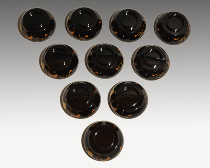 輪島塗 梅唐草蒔絵 煮物椀 10客 共箱 | 古美術ささき