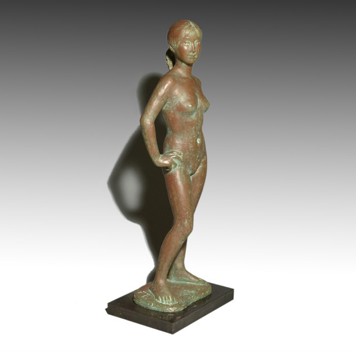 ブロンズ像 「若い女」 彫刻家 佐藤大有(作)共箱 高51cm 日展参与 | 古