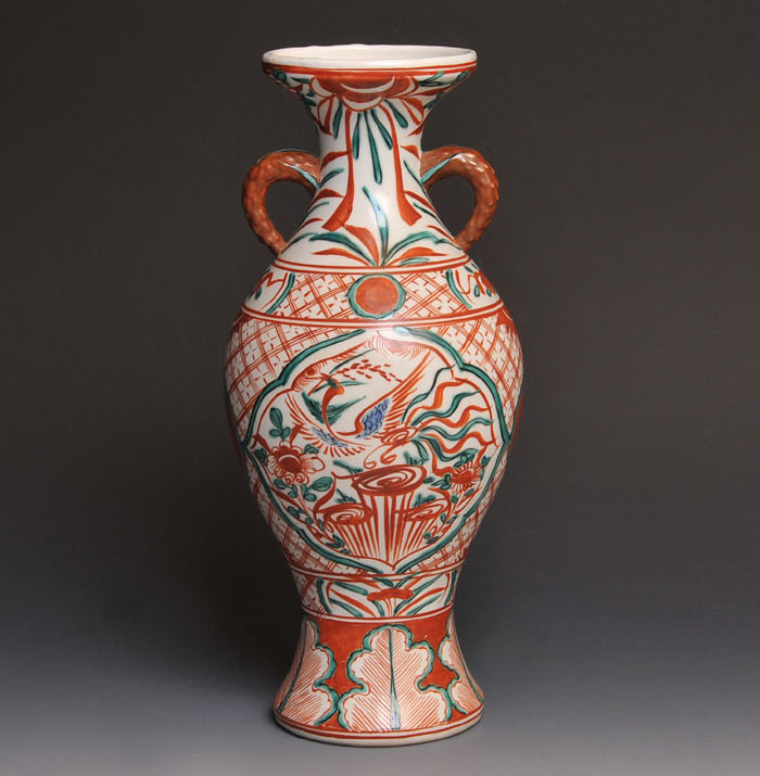 城山窯 赤絵花入 三井高棟(箱書) | 古美術ささき