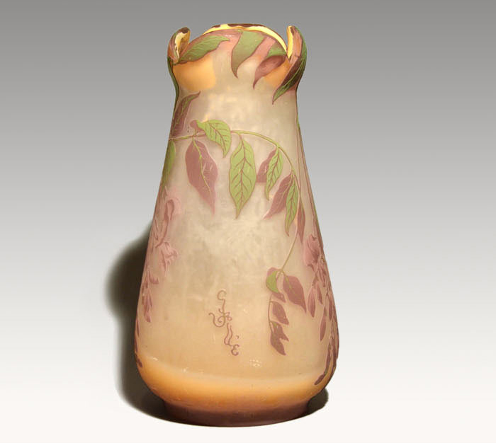 GALLE/ガレ 藤文 花瓶 アール・ヌーヴォー 箱付 1900年初頭 | 古美術ささき