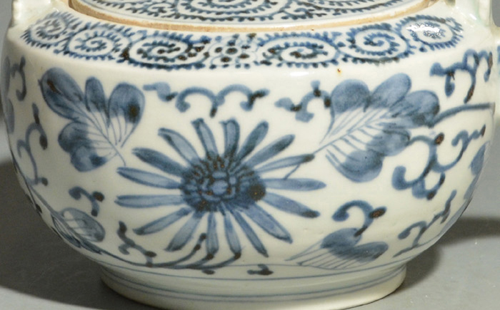 古伊万里 手付き水注 燗鍋 花に蛸唐草染付 共蓋 江戸後期 美品 | 古