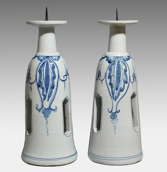 平佐焼 大型染付燭台 一対 | 古美術ささき