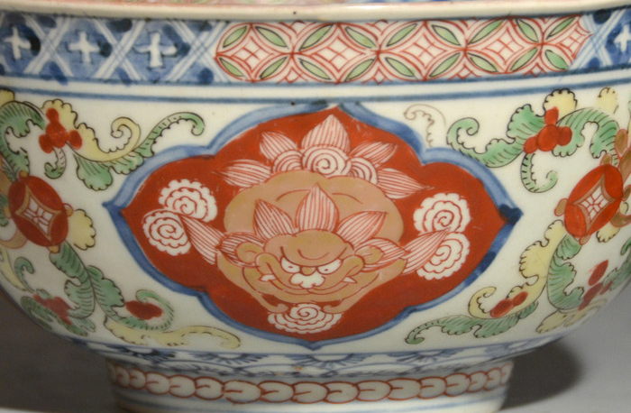 古伊万里金襴手 色絵獅子に宝珠文 鉢 一対 菓子器 江戸時代中後期頃