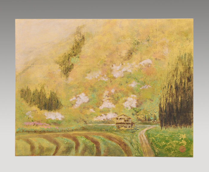 平岩洋彦 「山里の春」 F6号 共シール付 人気作家 美品 | 古美術ささき