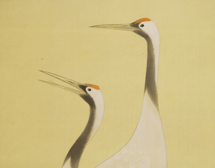 掛軸 三石紅樹(画) 老松双鶴図 絹本彩色 共箱 院展 美品 | 古美術ささき