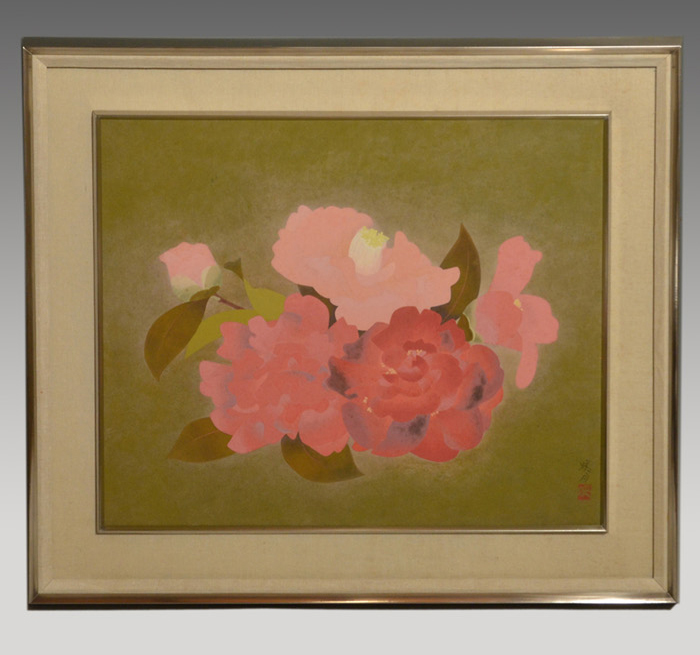 北沢映月 日本画12号 「椿」 名作 高級額装 美品 | 古美術ささき