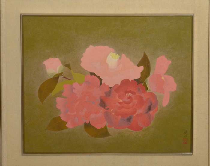 北沢映月 日本画12号 「椿」 名作 高級額装 美品 | 古美術ささき