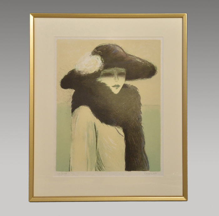 カシニョール リトグラフ 「散歩・シルバーフォックス」 直筆サイン入