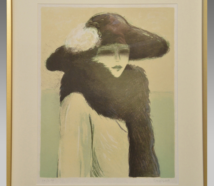 カシニョール リトグラフ 「散歩・シルバーフォックス」 直筆サイン入