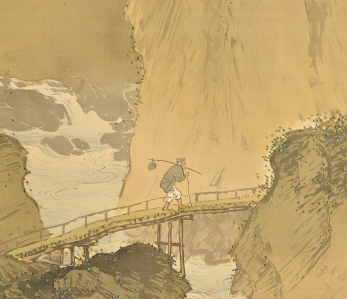 掛軸 田中頼章(画) 絹本彩色 「春景山水図」 共箱 | 古美術ささき