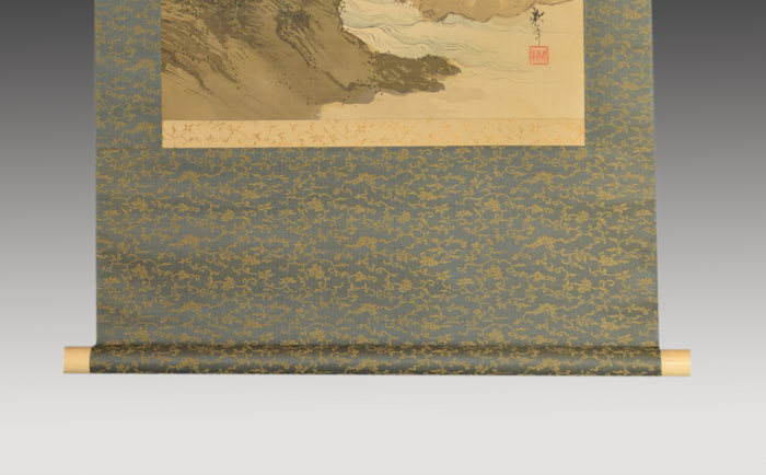 掛軸 田中頼章(画) 絹本彩色 「春景山水図」 共箱 | 古美術ささき