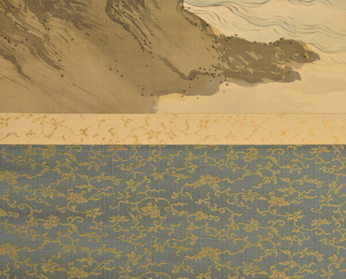 掛軸 田中頼章(画) 絹本彩色 「春景山水図」 共箱 | 古美術ささき