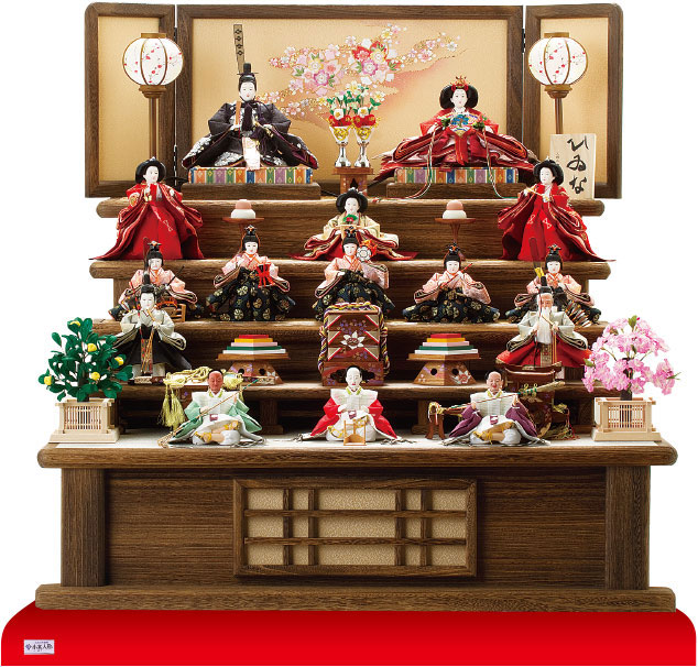 雛人形早期予約会 小木人形へ 十五人揃の豪華な焼桐五段飾り =雛人形