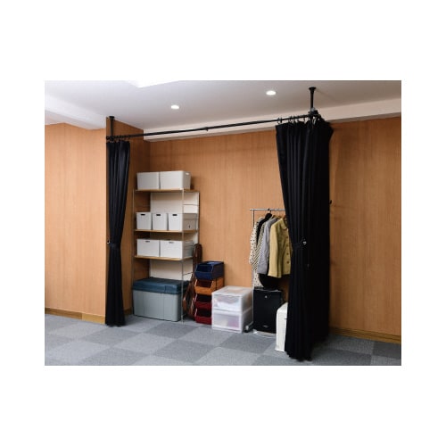 山善 突っ張りカーテンレールセット 3ポール マットブラック WJC