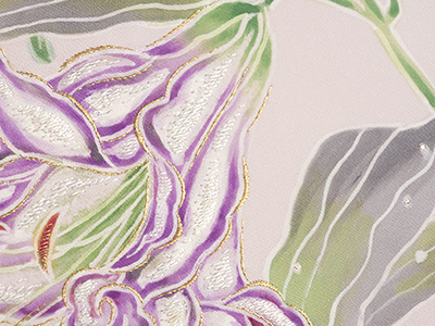 百合の花図蝋纈染袋帯 皆川千恵子作(Y91360Ln) 特選きもの・帯紹介