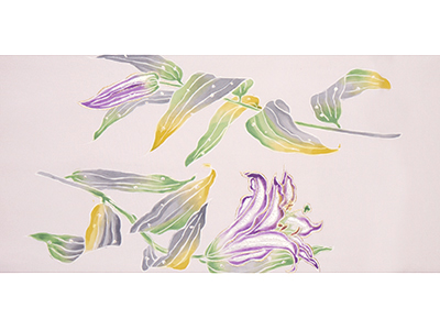 百合の花図蝋纈染袋帯 皆川千恵子作(Y91360Ln) 特選きもの・帯紹介