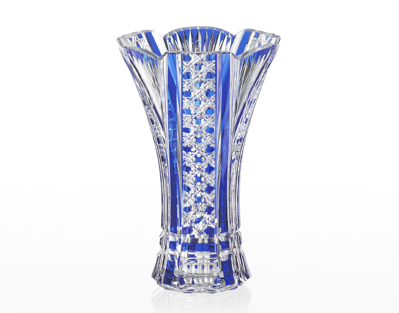 江戸切子 花瓶＜笹っ葉に八角籠目紋＞ | カガミクリスタル