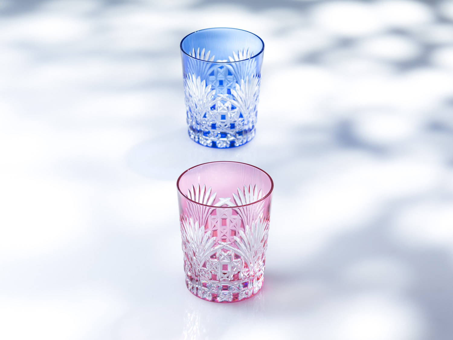 江戸切子 ペアロックグラス＜笹っ葉に四角籠目紋＞ | カガミクリスタル