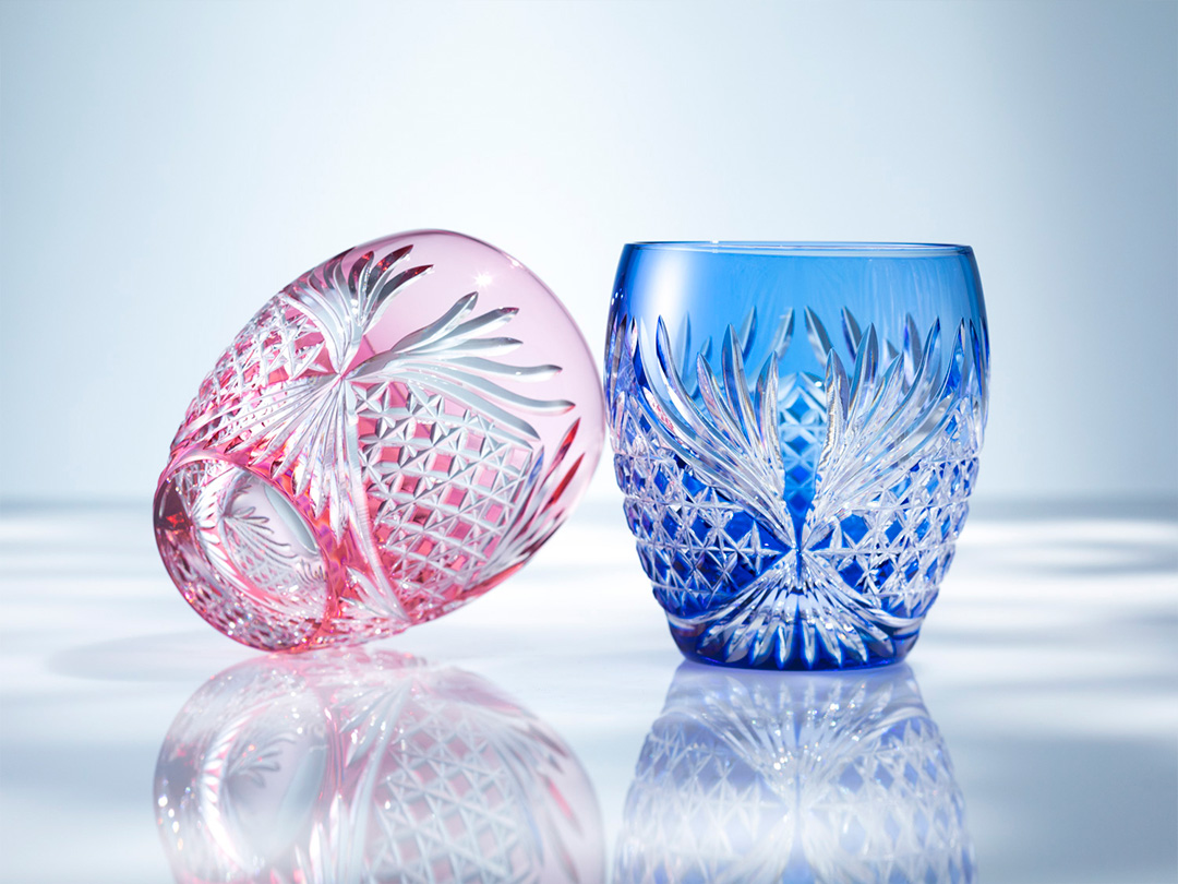 江戸切子 ペアロックグラス＜鹿角＞ | カガミクリスタル