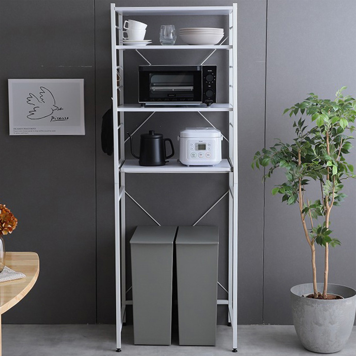 レンジ台 ゴミ箱上ラック レンジラック 幅60cm スライド棚 Cammy