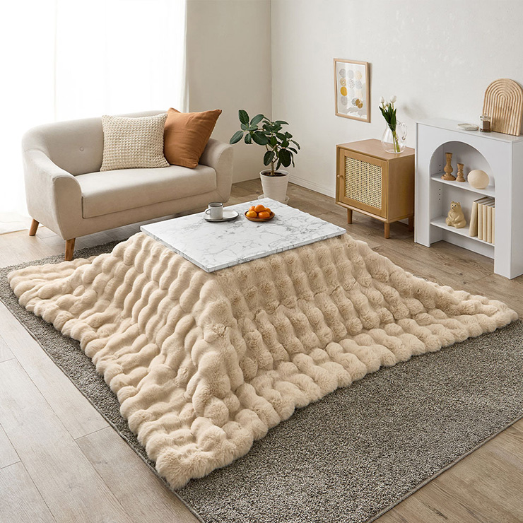 こたつ布団 正方形 190x190cm ラビットファー調こたつ布団 ルナ 3色