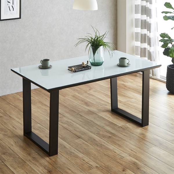 ガラス天板 ダイニングテーブル 幅150cm 2本脚 マーブルの通販情報