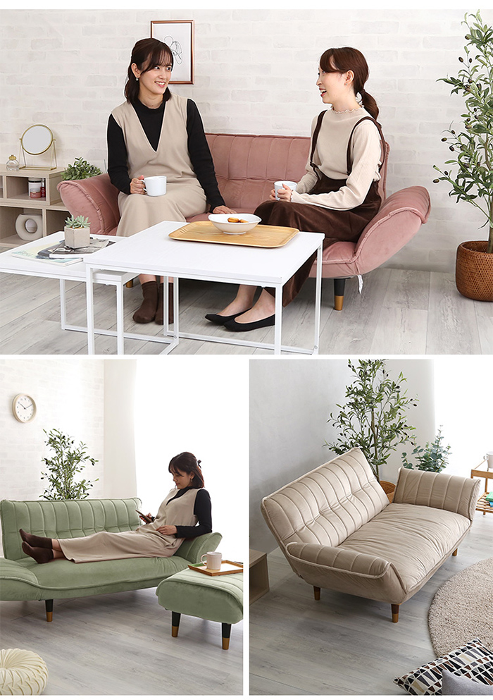 ベロアカウチソファ 2人掛け Chammy チャミー SH-07-OKBA2P--PKBK 5色