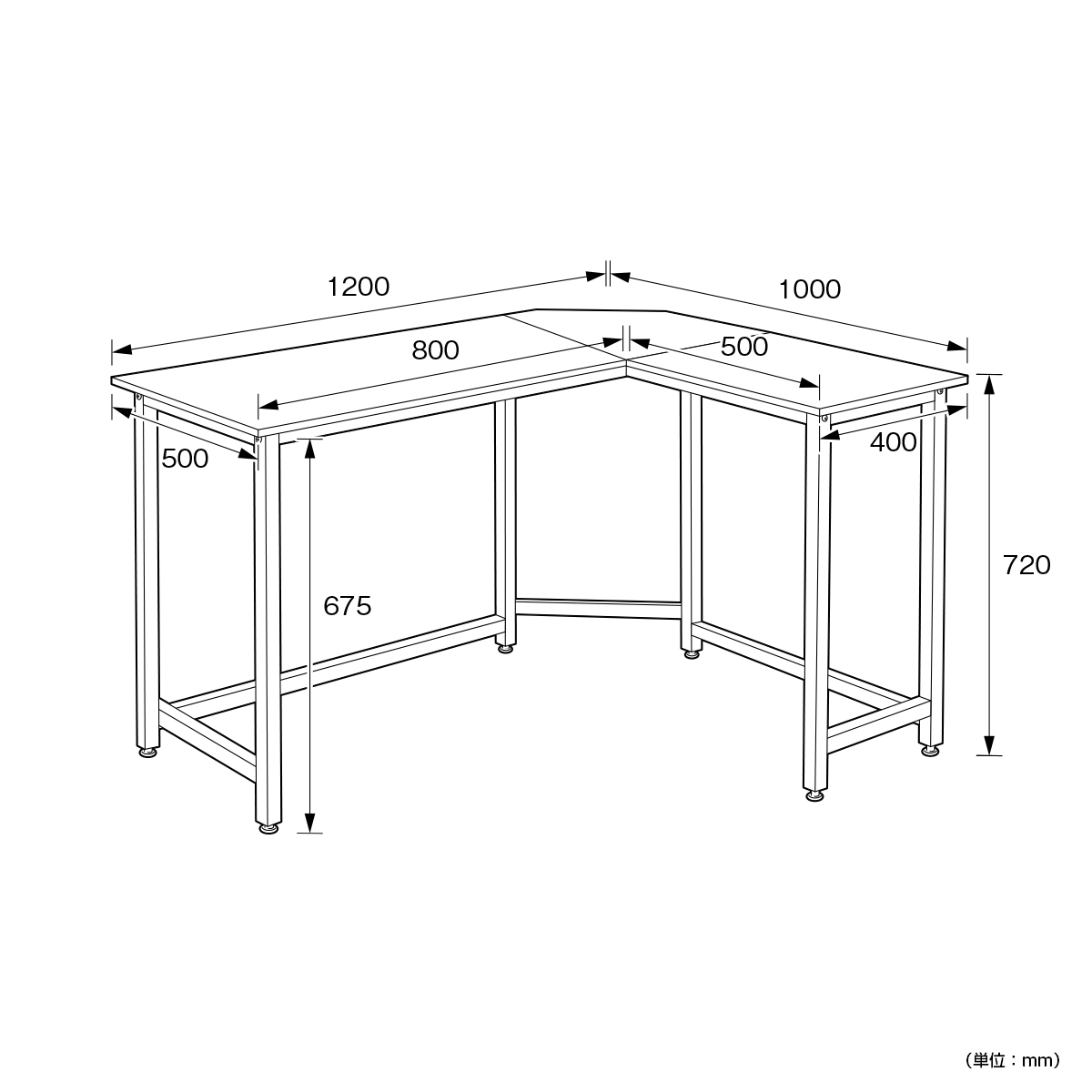 L字型デスク 幅1200 奥行1000 高さ720 KLD-1210-AW 通販 - オフィス