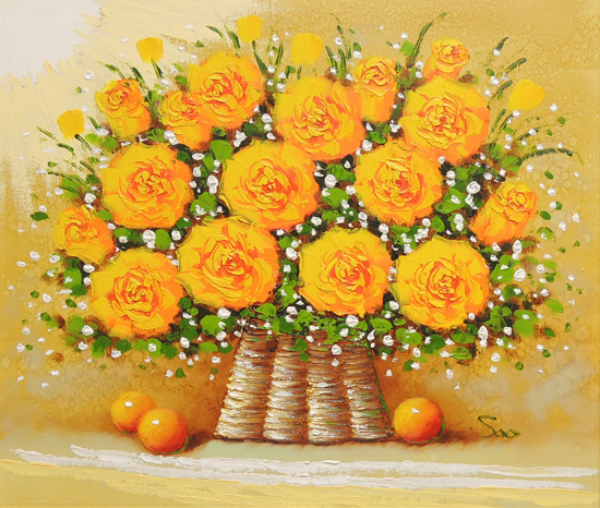 絵画 油絵 黄色いばら （SOO） 送料無料 【肉筆】【油絵】【花】 商品