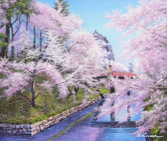 絵画 油絵 弘前城の桜 （木村由記夫） 送料無料 【肉筆】【油絵】【桜