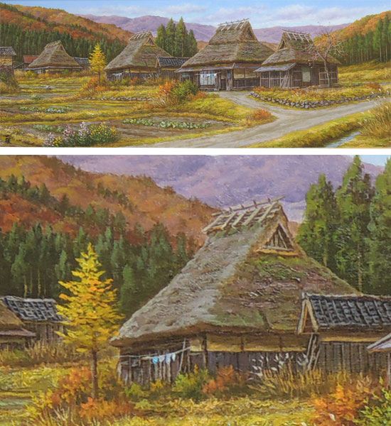 絵画 油絵 晩秋の里 京都美山 （猿渡一根） 送料無料 【海・山】【肉筆