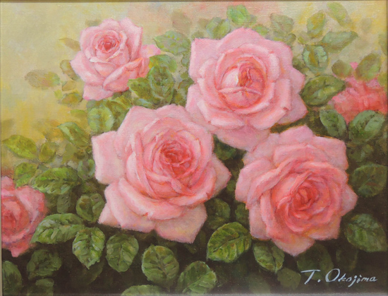 絵画 油絵 ばら（ピンクのバラ） （岡島哲夫） 送料無料 【肉筆