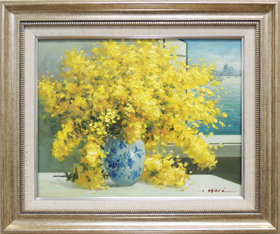 絵画 油絵 ミモザ （堀哲夫） 送料無料 【肉筆】【油絵】【花】【6号