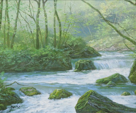 絵画 油絵 奥入瀬渓流 F50号 （関健造） 送料無料 【海・山】【肉筆