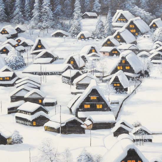 絵画 油絵 白川郷 F50号 （原田信夫） 送料無料 【海・山】【肉筆