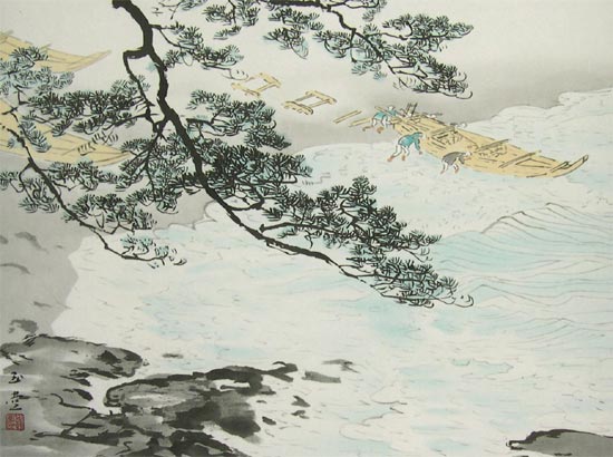 掛け軸 川合玉堂 『潮の香』 送料無料 【掛軸】【一間床】【丈の短い