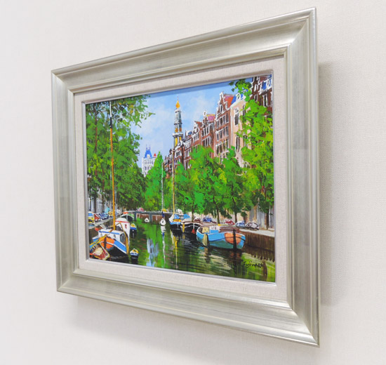 絵画 油絵 アムステルダムの運河 F30号 （藤原英信） 送料無料 【肉筆