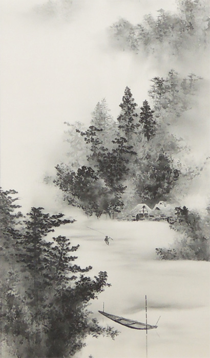 掛け軸 水墨山水 (中沢勝) 送料無料 【掛軸】【一間床・半間床】【山水