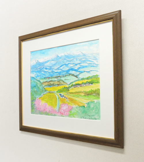 絵画 水彩画 四賀村と北アルプス (岡島哲夫) F6号 送料無料 【肉筆