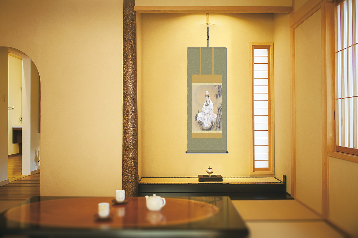 岩上観音「観音様」 大森宗華 （尺五）あんどん 日本製 観音 - 掛け軸