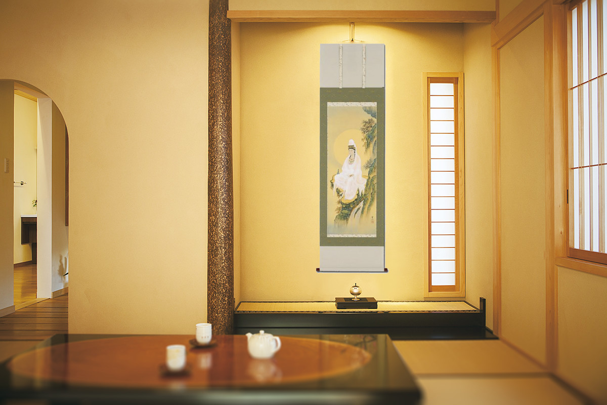 岩上観音 松本 雲山 （尺五）肉筆 あ069！ 観音 - 掛け軸（掛軸）販売