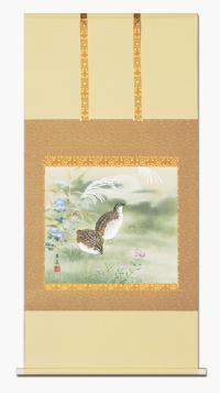 鶉（うずら） 松村朱夏 尺八横 肉筆【特価】！ 秋 - 掛け軸（掛軸