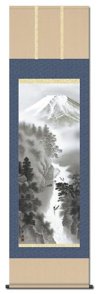 彩色山水 富峰山水 戸塚翠漣 （白翠会）尺五 日本製 山水画 - 掛け軸