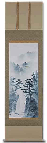 水墨山水 高橋健 別号晨 尺五 肉筆！ 山水画 - 掛け軸（掛軸）販売通販