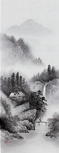 水墨山水 今村景元 尺五【肉筆】！ 山水画 - 掛け軸（掛軸）販売通販
